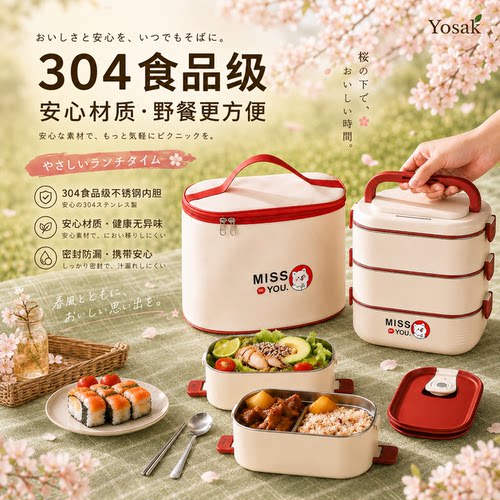 日本Lunch304不锈钢保温饭盒