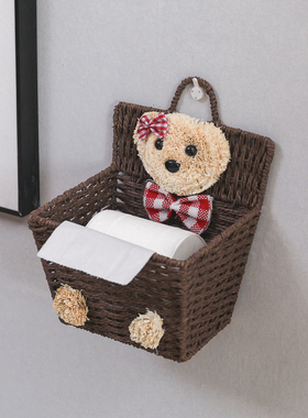 客厅悬挂式收纳篮挂篮宿舍杂物钥匙草编收纳筐简约创意收纳盒挂墙