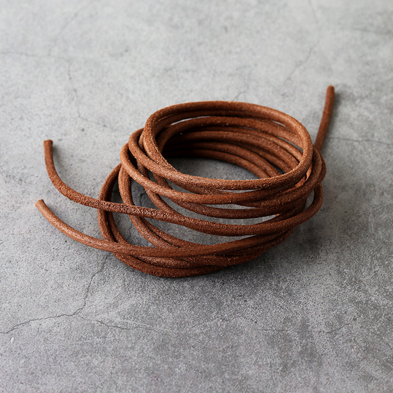 超长款HIBERNI品牌原装真皮圆形3毫米红棕色牛皮鞋带工装靴鞋带绳