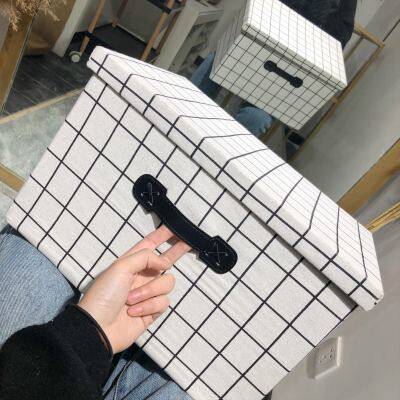 棉麻布艺有盖可折叠宿舍收纳箱