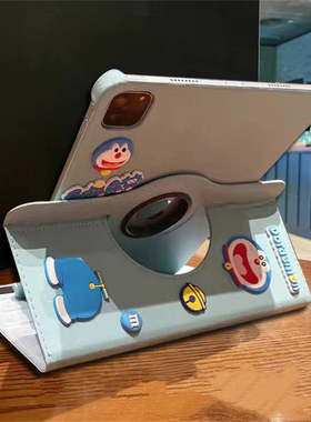 立体叮当猫DIY公仔360旋转皮套ipad十代2018款9.7寸pro11寸air/5苹果9代A1893壳10.2寸A2197mini12345套迷你6