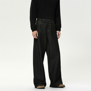 MTLCLOTHES男装|复古多纽扣中腰原牛基础阔腿直筒水洗牛仔裤百搭