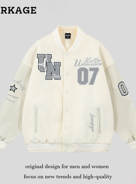 新款美式复古字母刺绣学院风棒球服男女vintage百搭情侣夹克外套