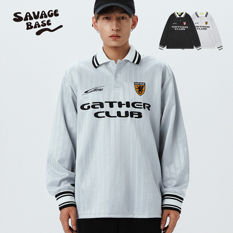 blokecore美式复古运动竖条纹卫衣春秋长袖宽松休闲POLO球服男女