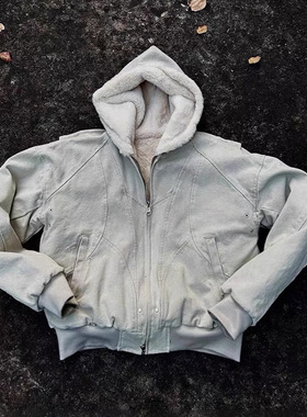 美式复古座山雕加绒加厚外套男cleanfit重磅潮牌帆布水洗棉服夹克