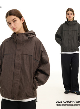 UNF Cleanfit撞色拼接高级简约美式连帽外套风衣宽松长袖夹克新款