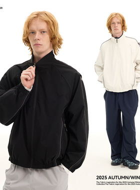 UNF 拼色立领夹克外套男美式潮流时尚简约百搭宽松休闲上衣秋冬款