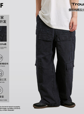 UNF巴家同款Cargo做旧多口袋工装裤宽松破坏直筒裤潮美式休闲长裤