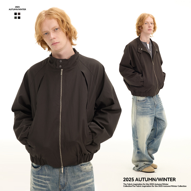 UNF Cleanfit结构分割立体美式BOXY版型纯色宽松立领夹克秋冬男女