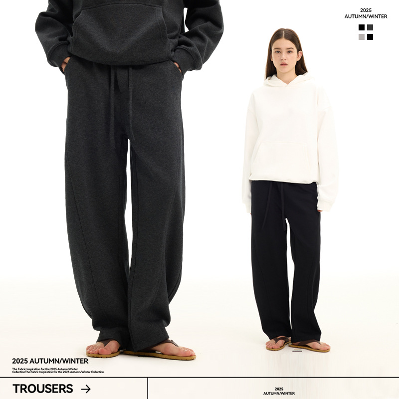 UNF 通勤百搭休闲结构分割卫裤宽松空气层直筒弯刀裤加绒加厚秋冬