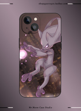 超梦Mega进化宝可梦神奇宝贝适用iPhone16全包14防摔12动漫13磨砂XS玻璃苹果15ProMax液态硅胶小众卡通手机壳
