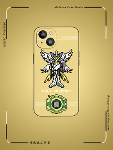 神圣天使兽像素数码宝贝原创小众简约手机壳XS适用iPhone16液态硅胶13/12/14苹果15ProMax安卓玻璃日漫保护壳