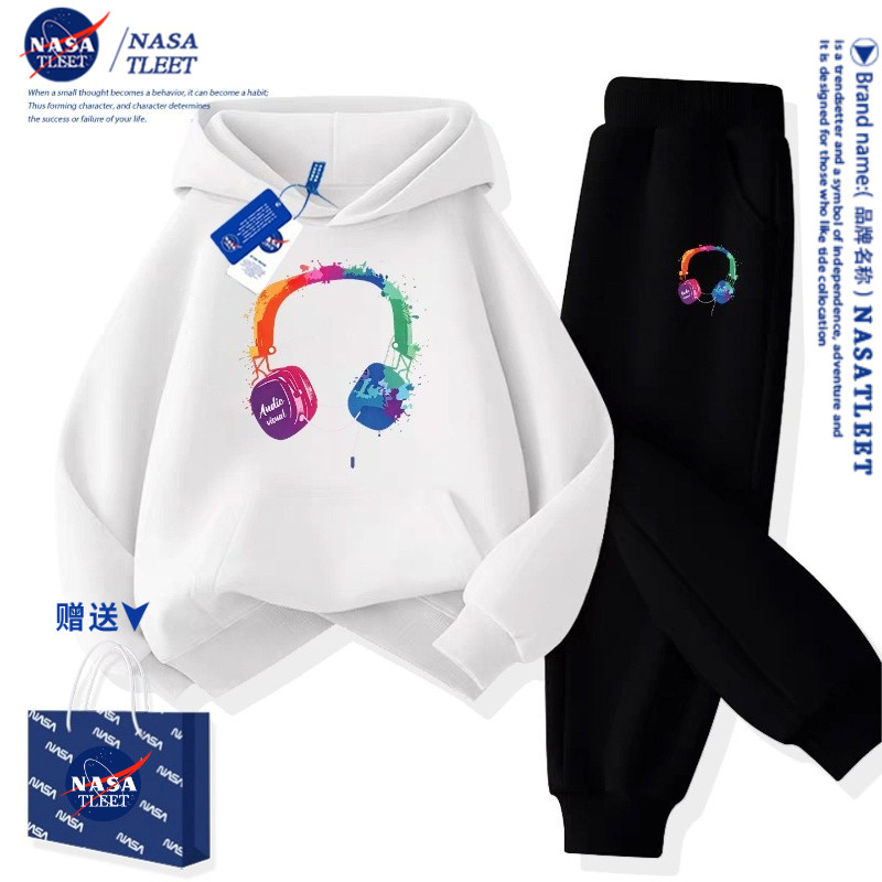 NASA联名男童卫衣套装秋装2026新款儿童加绒运动服秋季长裤两件套