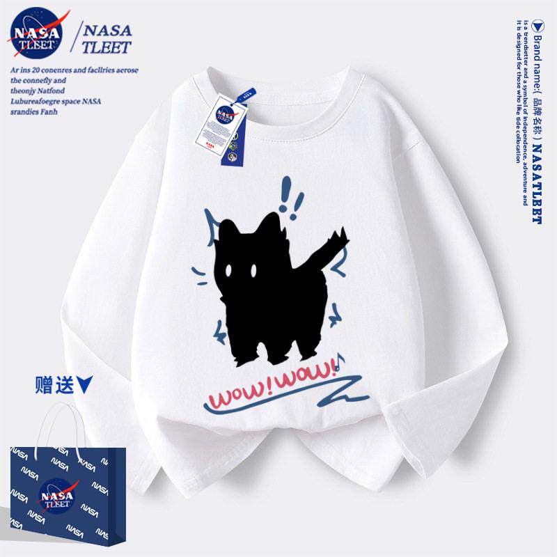 NASA联名猫咪女童长袖T恤2025新款儿童装秋季纯棉薄款洋气打底衫
