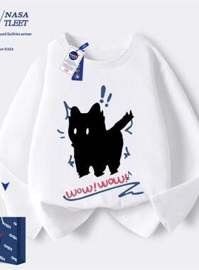 NASA联名猫咪女童长袖T恤2025新款儿童装秋季纯棉薄款洋气打底衫