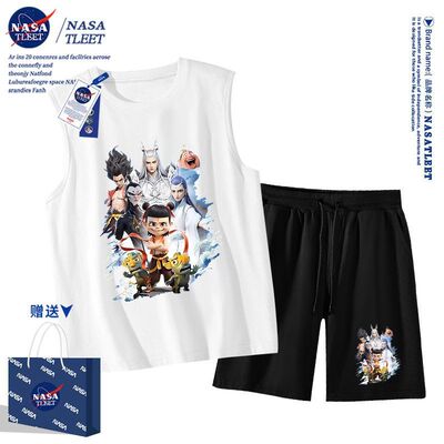 NASA联名哪吒童装儿童动漫背心男童女童新款无袖中小童新款套装潮