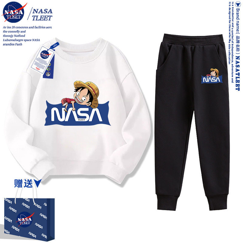 NASA联名春秋季新款海贼王Q版路飞圆领卫衣2025潮款百搭学生上衣