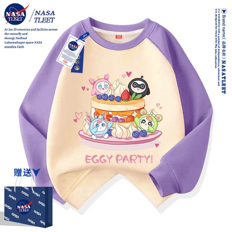 NASA联名新款儿童女童学生宽松圆领上衣春秋季卡通游戏插肩卫衣潮