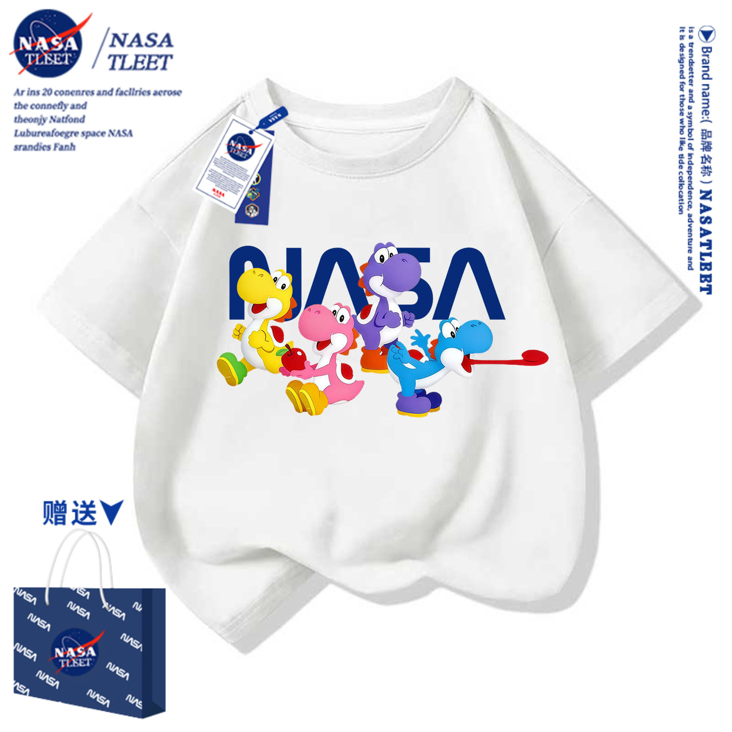 NASA新款超级玛丽马里奥短袖t恤休闲风上衣夏季中小学生百搭T恤衫