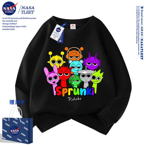 NASA联名中小学生圆领卫衣洋气上衣春秋卡通游戏节奏盒子sprunki