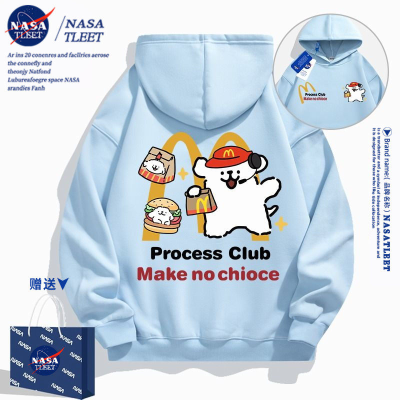 NASA联名小狗连帽卫衣女2025秋季新款潮流港风宽松奶呼呼蓝色外套