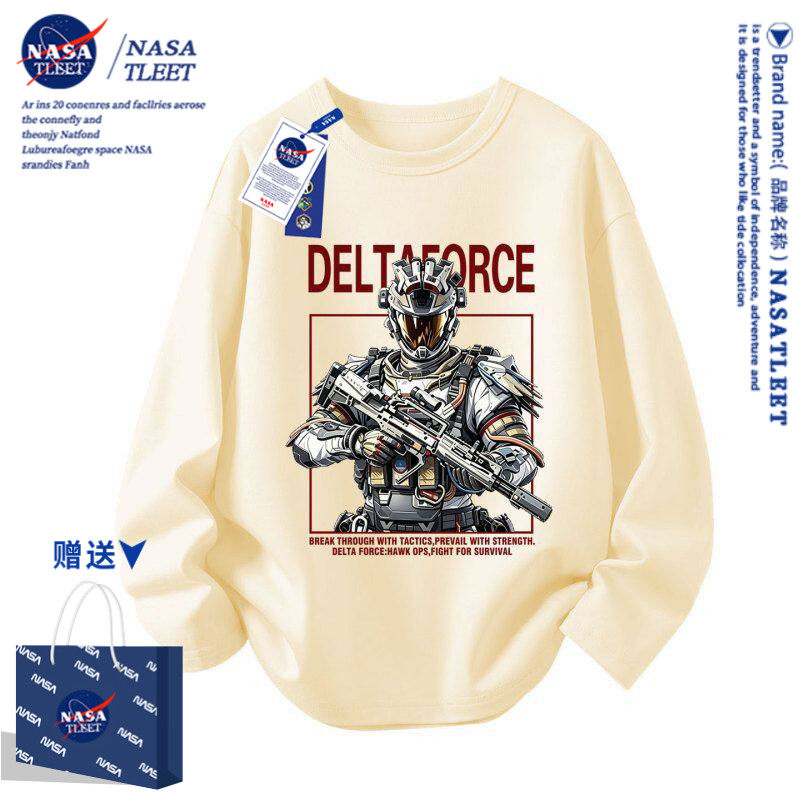 NASA三角洲行动游戏周边威龙个性时髦洋气男童学生长袖t恤打底衫