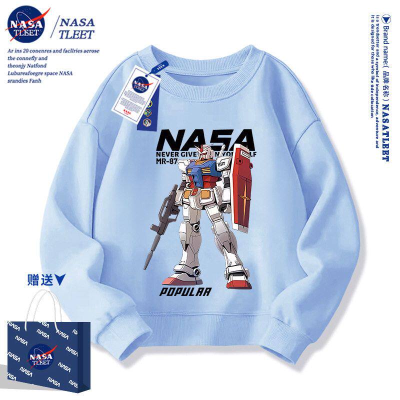 NASA联名男童卫衣秋冬款2025新款儿童黑色衣服男大孩秋季加绒上衣