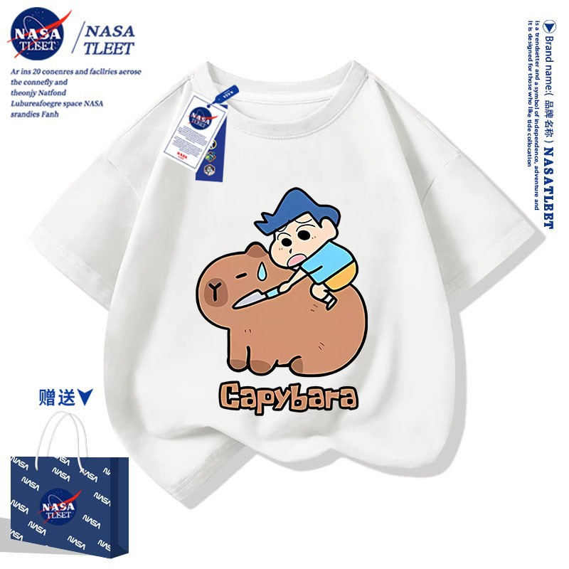 NASA联名卡皮巴拉纯棉短袖新款蜡笔小新风间彻印花圆领上衣潮牌T