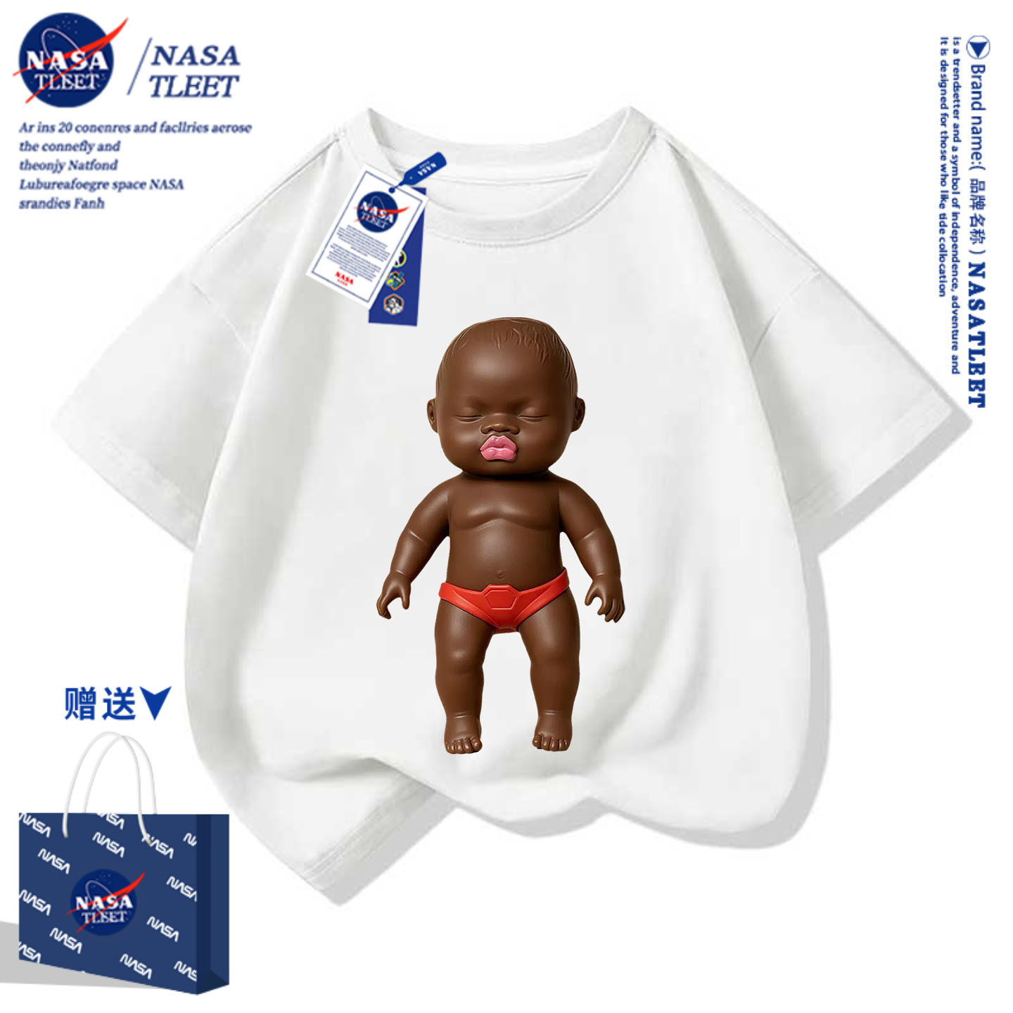 NASA娜塔莎小黑人卡通衣服儿童短袖T恤衫搞笑抽象上衣服半袖衫潮
