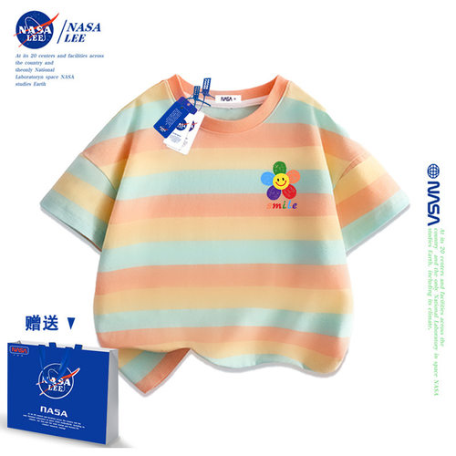 NASA女童短袖纯棉夏季薄2024新款洋气时髦女孩半袖儿童上衣潮