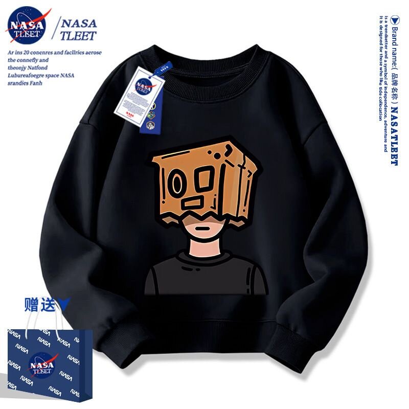 NASA联名春秋季新款潮系圆领卫衣百搭男女童装宽松洋气学生上衣潮