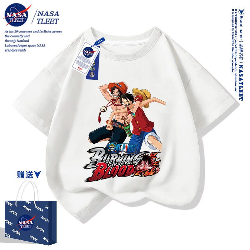 NASA联名路飞艾斯卡通印花男女孩子棉短袖t恤衫夏装半袖衣服潮童
