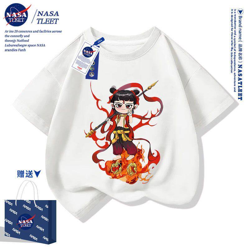 NASA联名卡通动漫周边哪吒印花棉短袖t恤汗衫夏装新款上衣半袖
