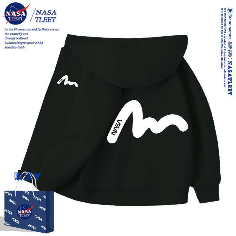 NASA联名黑色潮牌卫衣男连帽2025新款美式宽松青少年秋冬款外套