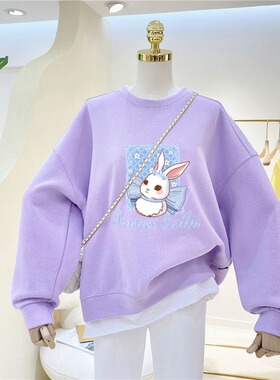 NASA女童卫衣2025新款春秋洋气中大童衣服儿童公主紫色纯棉潮牌