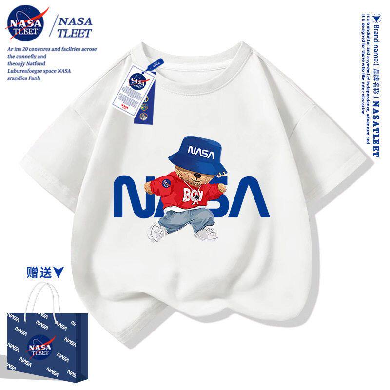 NASA男童t恤短袖夏季2025新款男孩中大童装宽松洋气纯棉小熊半袖