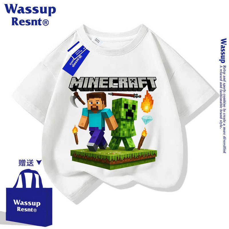 WASSUP我的世界Minecraft短袖T恤男女童苦力怕儿童衣服半袖衫夏装