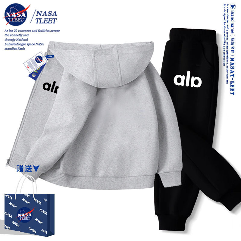 NASA联名男女儿童中小童学生连帽拉链卫衣裤子套装2026新款秋冬装