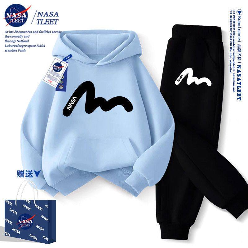 NASA男童卫衣套装春秋款2025新款秋冬儿童装女童帅气运动服两件套