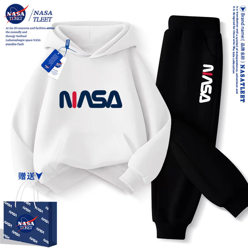 NASA女童多巴胺秋装套装2025新款男童连帽外套儿童加绒卫衣两件套
