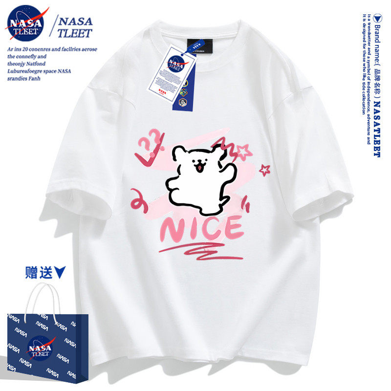 NASA联名纯棉卡通短袖t恤男款2025款夏装潮流牌宽松休闲黑色上衣