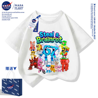 NASA童装男童女童衣服儿童t恤roblox偷走一颗脑红脑腐短袖夏季潮