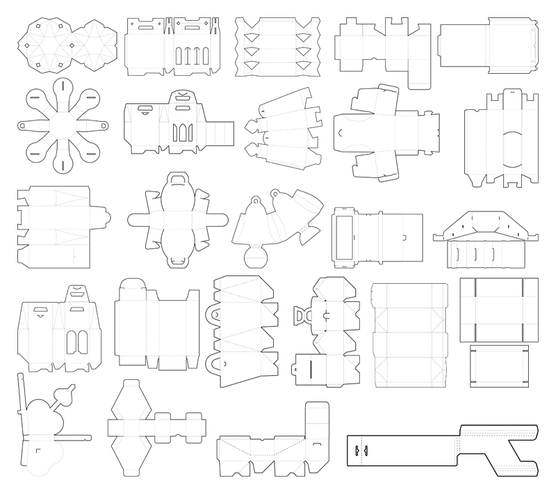 25款创意包装盒刀模设计AI矢量素材 纸盒展开图示意图 设计素材