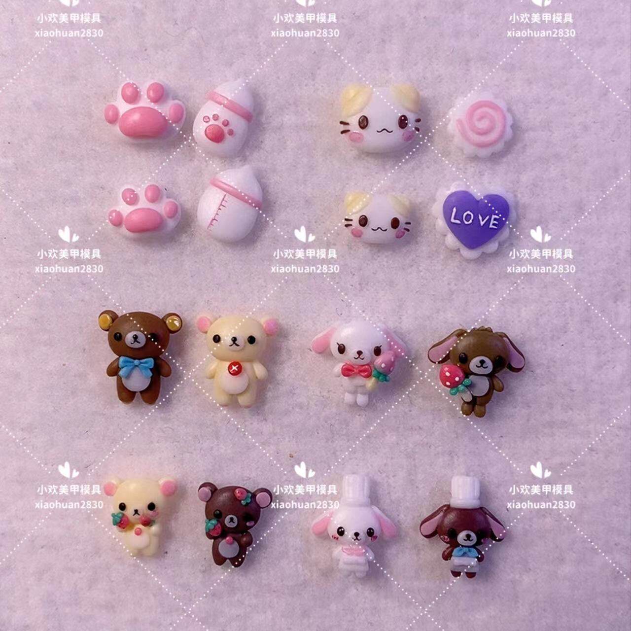 小欢美甲模具立体雕花硅胶模具小猫猫爪奶瓶美甲卡通公仔饰品