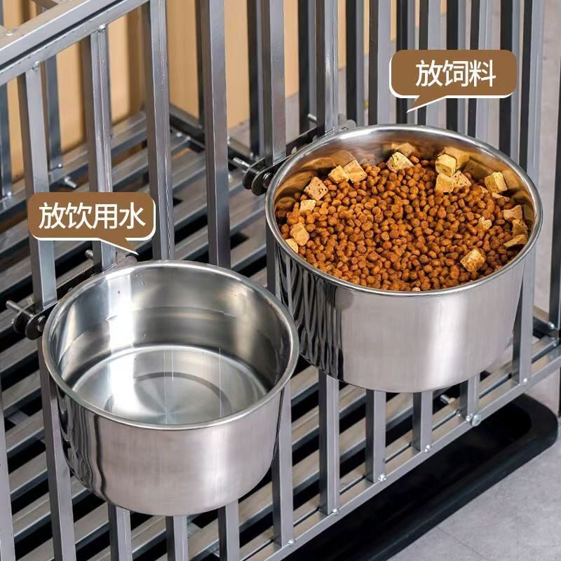 不锈钢狗碗双碗套装放饲料饮水器宠物食盆挂式狗粮碗
