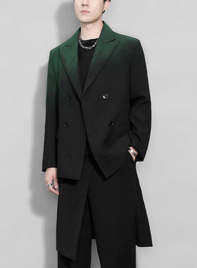 原创秋装新品暗黑系港风个性渐变撞色美式复古外套男士痞帅西装男