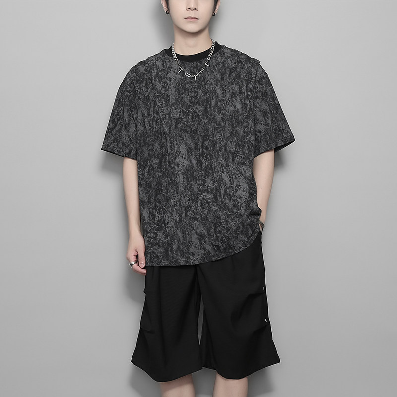 原创潮牌男装暗黑港风复古重工立体解构拼接设计感痞帅t恤男短袖