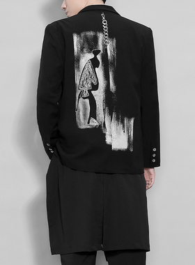 2025秋季原创港风美式抽象艺术印花西装外套男士设计感小众西服潮