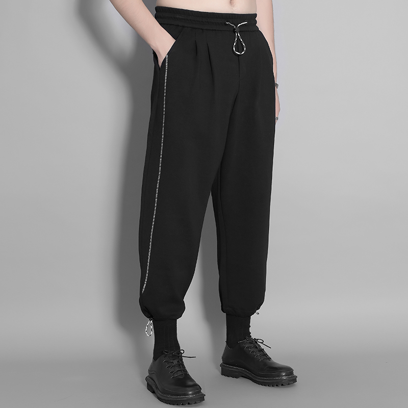 明线黑武士休闲宽松束脚运动裤男