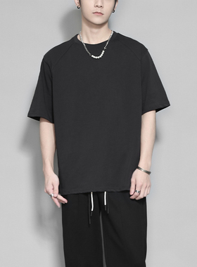 2025新款原创夏季港风复古做旧灰色短袖t恤男士休闲圆领纯色体恤